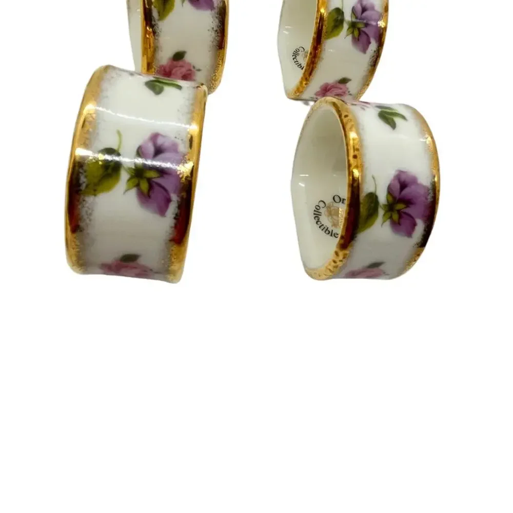 Floral Napkin Rings Ceramic Victorian Vibes Vintage 80s Ornamental Collectibles